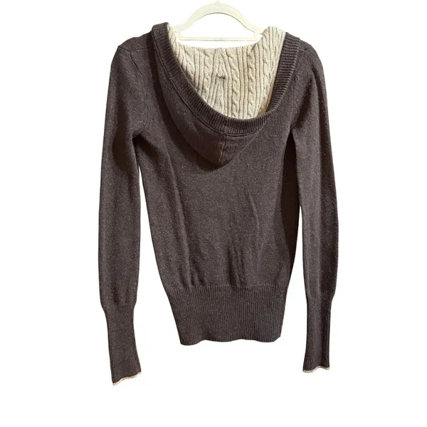 Rare Vintage Abercrombie & Fitch Brown V-Neck Hoodie Sweater Angora‎ Blend XL - Image 2