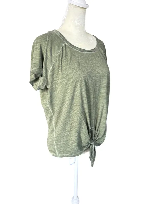 Sanctuary khaki green pullover tie front short sleeve top women's size small - Image 2