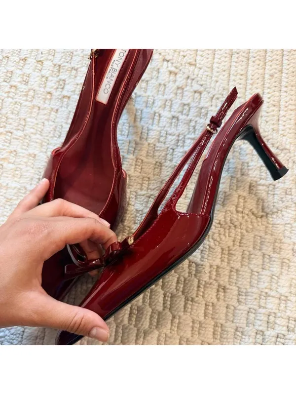Tony Bianco Quill Slingbacks Kitten Heels in Bordeaux Patent - Image 5