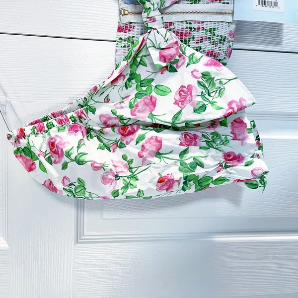 Hill House Home Isabella Top Pink Roses Puff Sleeve Smocked Crop - Image 4