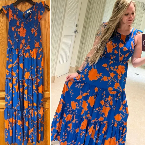 Anthropologie Abel The Label Charlie Floral Tiered Maxi Dress Blue Orange Small‎ - Image 2