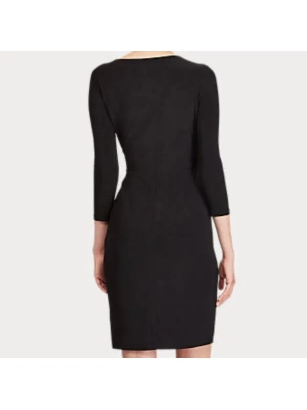 Lauren Ralph Lauren Faux Wrap V-Neck Black Dress Size 4 - Image 4