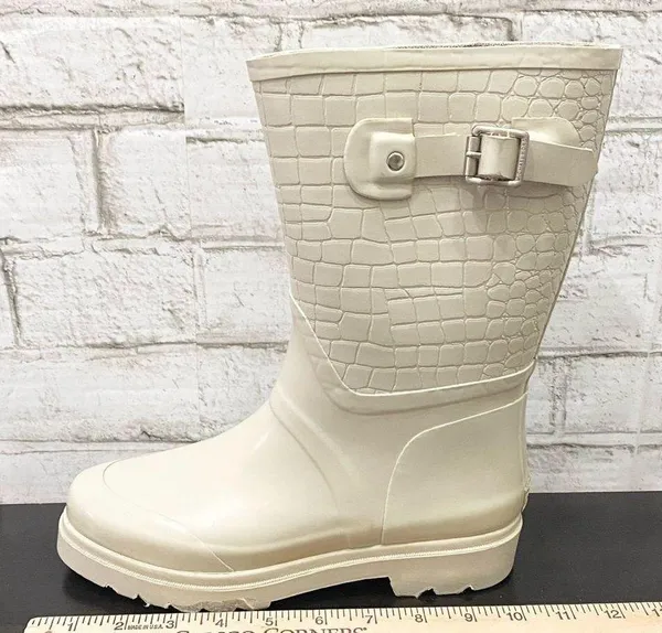 MICHAEL Michael Kors Beige Sand Textured Rubber Lugged Soles Rain Boots Size 8 - Image 8