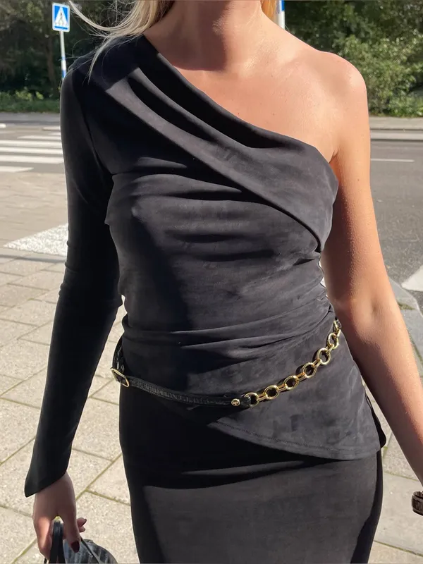 New Djerf Avenue Midnight One Shoulder Top Ash - Image 8