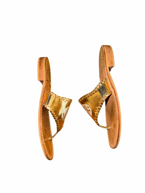 Jack Rogers Monogram Metallic Thong Sandals - Gold Size 7 M - Image 4