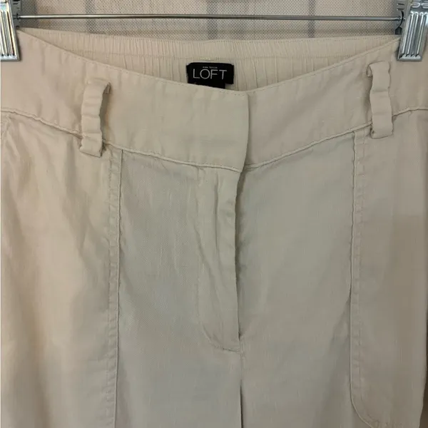 Loft Linen Julie Trouser Pants Womens Size Medium Ivory Straight Leg Cap… - Image 6