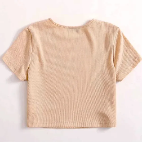 SHEIN Beige “Los Angeles California” Short Sleeve Ribbed Fitted Crop Top - Image 3