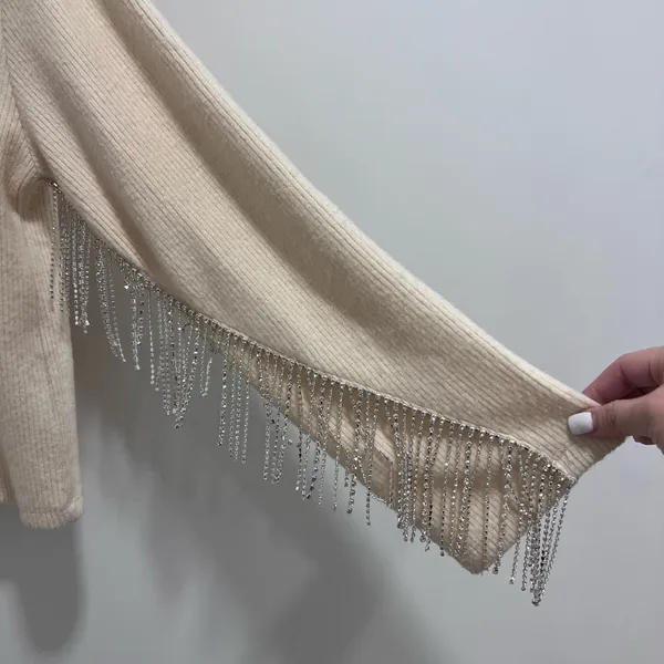 Zara Cream knitted sweater top with silver beading detail - Image 3
