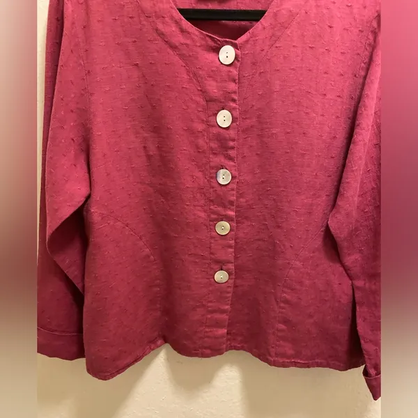Flax Linen Button Front Swiss Dot Lagenlook Shacket Size Small In Raspberry - Image 4