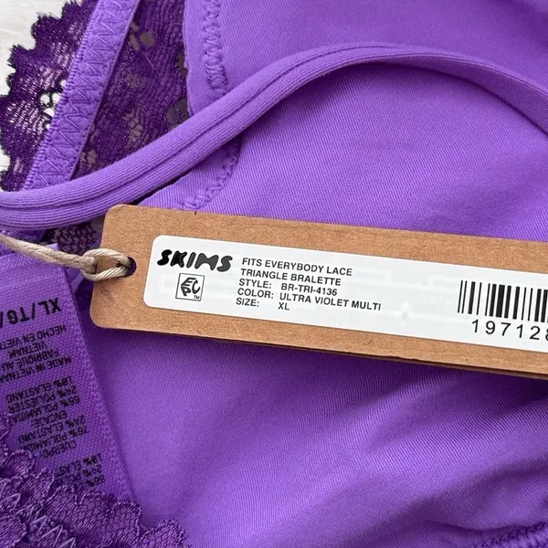 Skims Fits Everybody Lace Triangle Bralette Ultra Violet Multi Size XL - Image 6