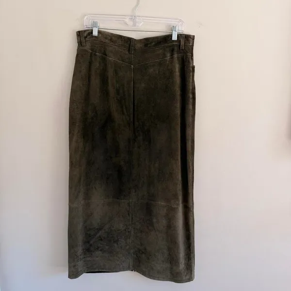 Vintage Olive Green Eddie Bauer Seattle Suede Maxi Skirt - Image 6