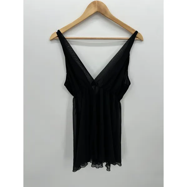 California Dynasty Vintage Black Sheer Embroidered Sequin Slip‎ Nightie Medium - Image 2