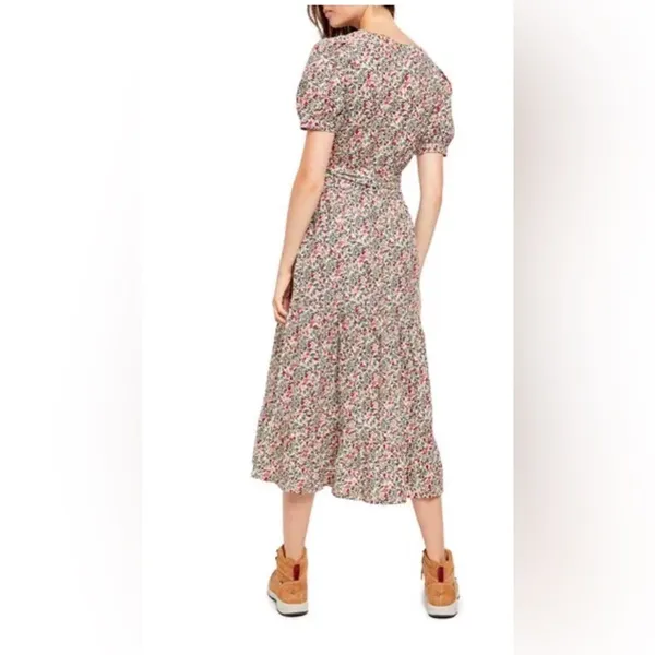 Free People Heartlands Floral Puff Sleeve Tiered Cotton Midi Maxi Dress Size S - Image 2