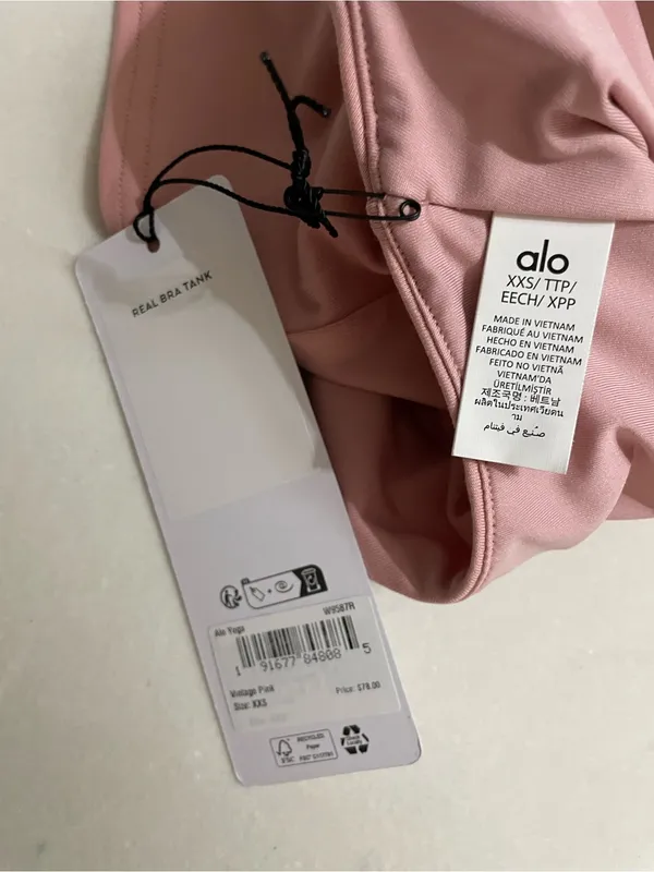 Alo Airbrush Real Bra Tank Racerback Cropped Sports Bra Top Vintage Pink XXS - Image 6