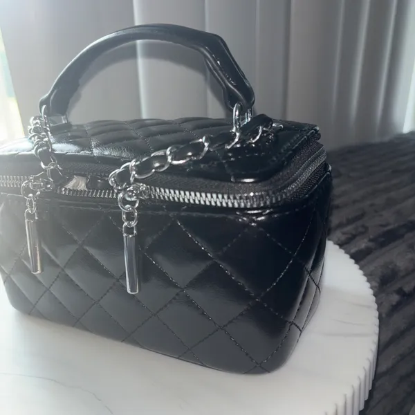 Black Quilted Top Handle Vanity Case Bag 👜 - Image 2