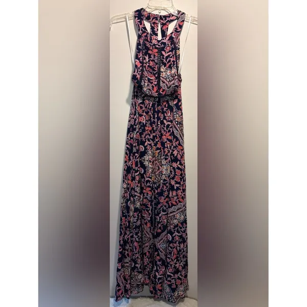 Abel the Label Anthropologie Vienna Halter Floral Maxi Dress Blue Pink Size S - Image 2