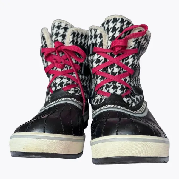 Sorel Tofino Houndstooth Waterproof Snow Boots Women 9 Black White Red Lace - Image 4
