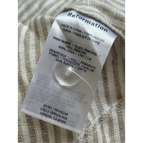 Reformation Balia Linen Midi Dress Size 10 Tan White Striped Smocked Sleeveless - Image 6