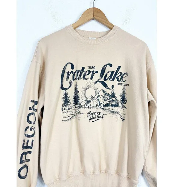 Urban Outfitters Crater Lake Overdyed Crew Neck Sweatshirt Small Yellow Oregon - Image 9