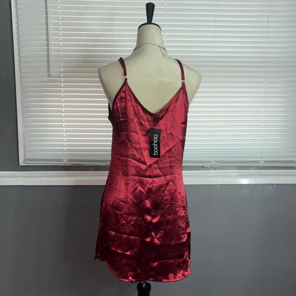 Boohoo Deep Red Satin Slip Dress - Image 3