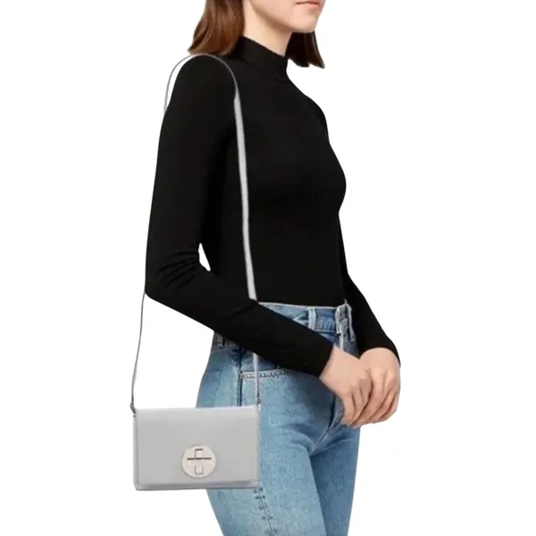 Kate Spade Newbury Lane Sally Crossbody Bag Silver Saffiano Leather Turnlock Bag - Image 13
