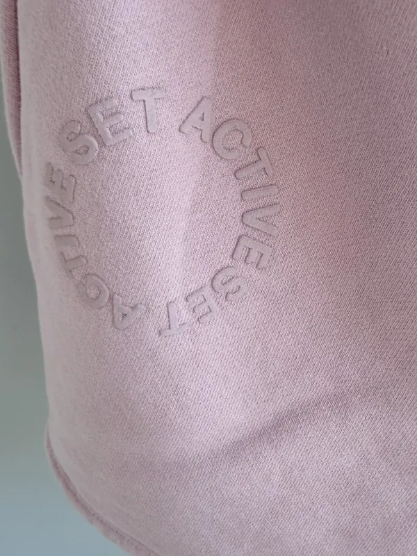 SET Active Pink French Terry Sweat Shorts Elastic Ruffle Waist Lounge USA S - Image 5