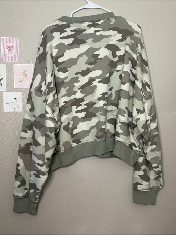 Aerie new Camo Print Crewneck Sweatshirt - Green/Tan/White XL cotton loungewear - Image 3