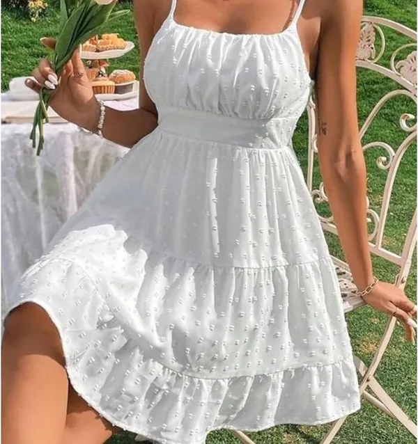 White tiered mini dress Size M - Image 2