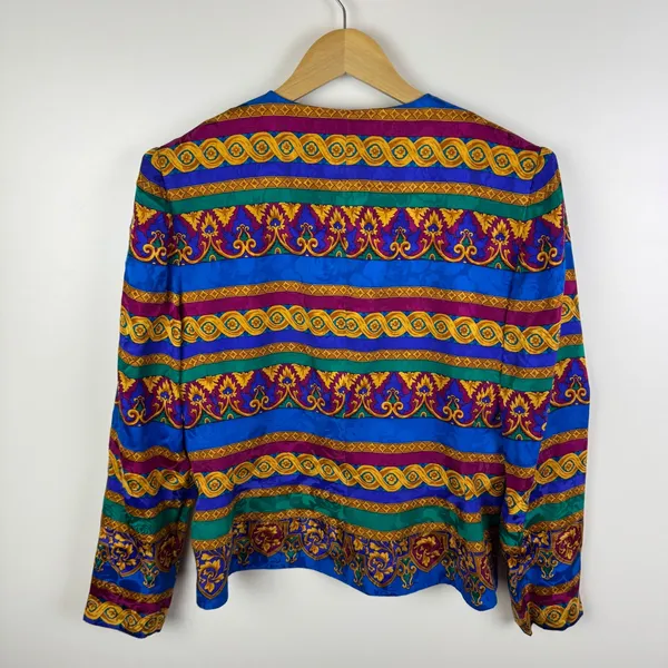 Adrianna Papell VTG 100% Silk Baroque Blazer Jacket Size‎ 8 Colorful Maximalist - Image 4