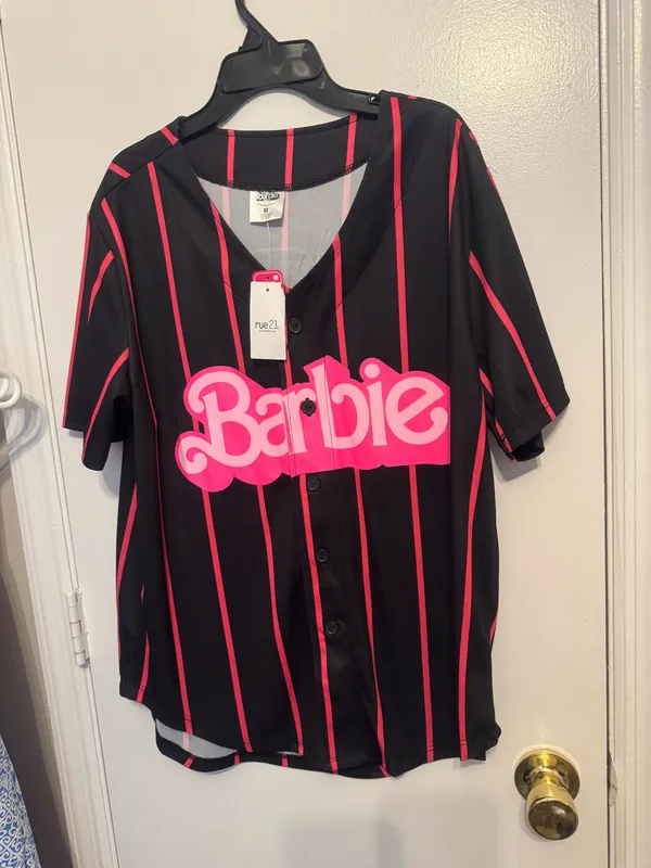 Rue 21 Pinstriped Barbie Graphic Baseball Jersey Size Medium - Image 3