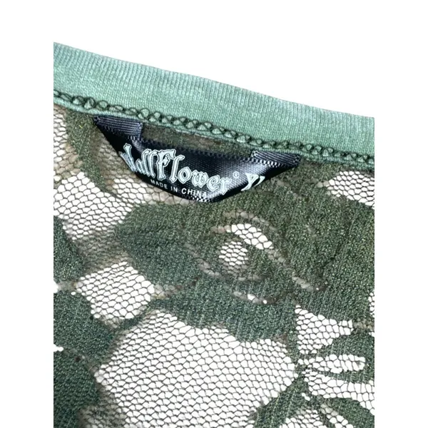 Wallflower Green Knit Top XL NWT Sheer‎ Mesh Back Short Sleeve Special Dye Boho - Image 6