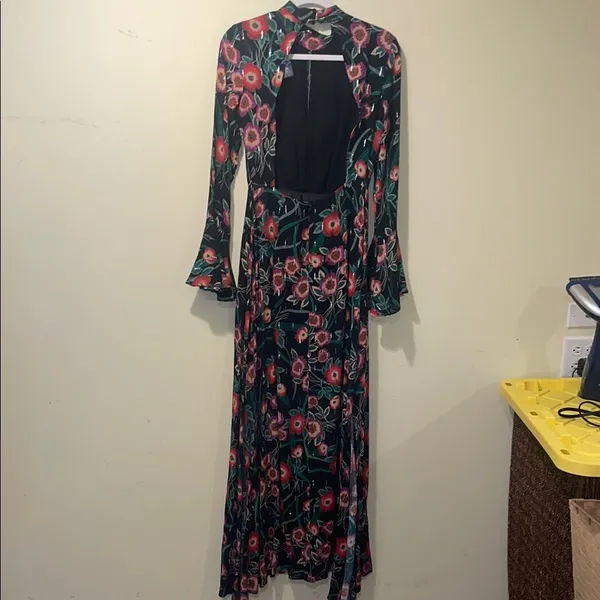 Womens New MISA Los Angeles Floral High Neck Halter Open Back Maxi Dress - Image 4
