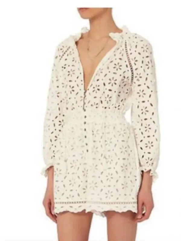 Zimmermann White Eyelet Lace Long Sleeve Romper - Image 2