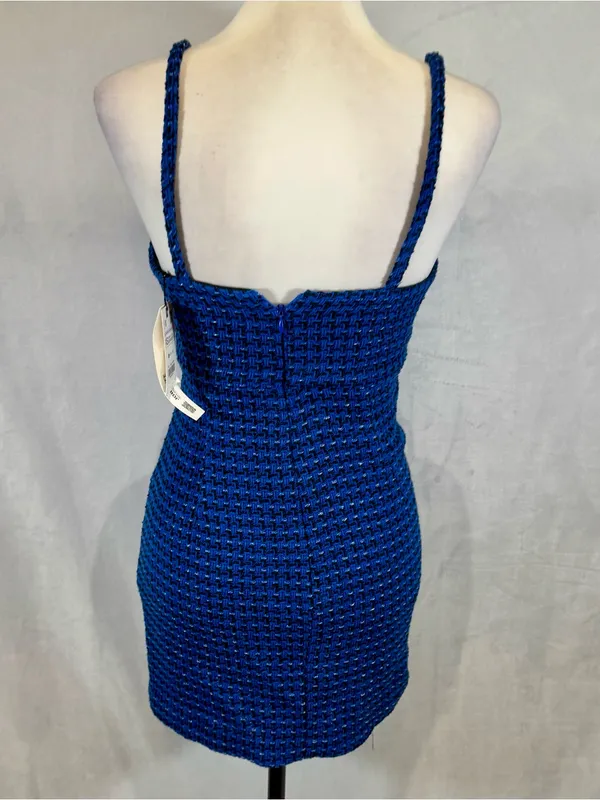 Zara royal blue and black weave knit tweed dress size XS NWT - Image 4