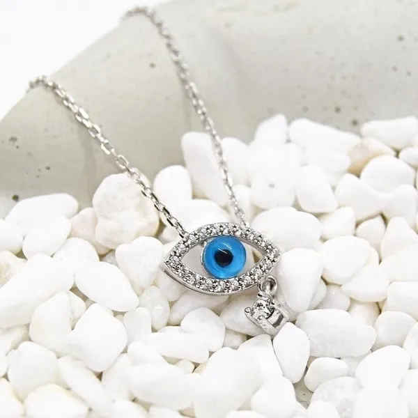 Small Evil Eye Necklace Blue - Image 3