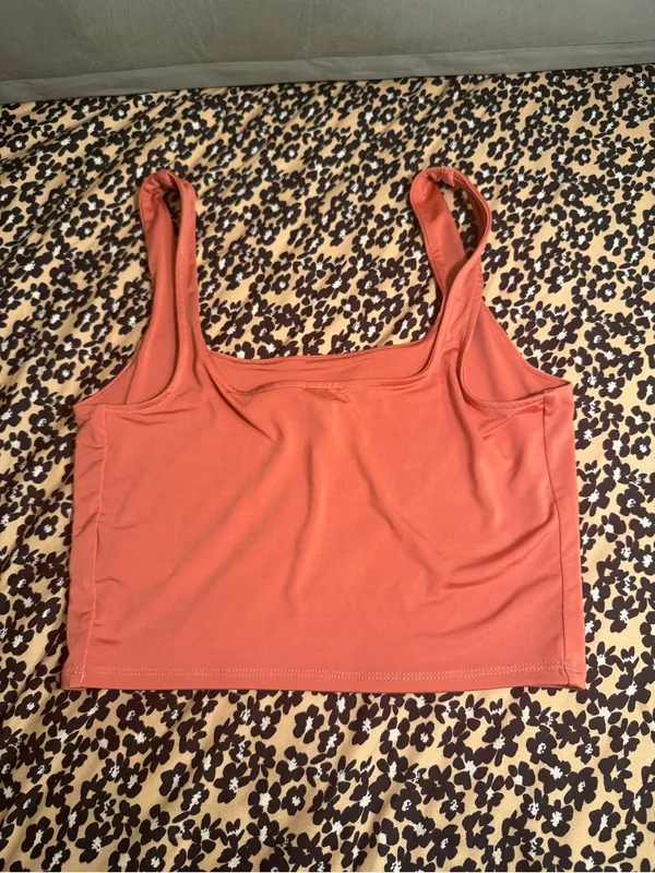 Express Body Contour Tank Top Medium Coral Rust Square Neck Sleeveless - Image 2