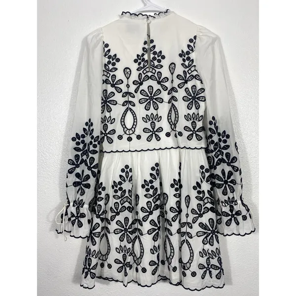 SAYLOR Ivory Mini Dress with Black Floral Embroidery Size XS 100% Cotton - Image 7