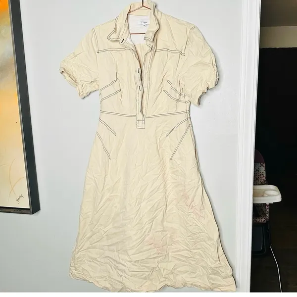 ROSETTA GETTY COLLECTIVE Off White Beige Twill 100% Cotton Bone Dress Size 10 - Image 4