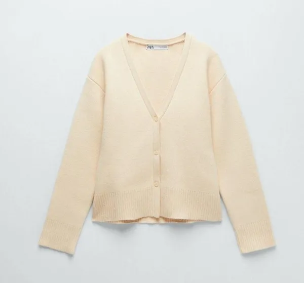Zara Knit Ribbed Boxy Cardigan Jacket Cream Size Small - Image 3