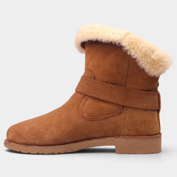 UGG Cedric Womens 8 Chestnut Suede Sheepskin Cuff Buckle Boots - Image 3