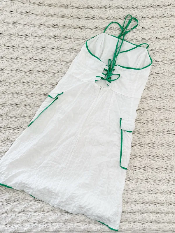 Anthropologie Celandine White Dress with Piped Green Trim - Image 4