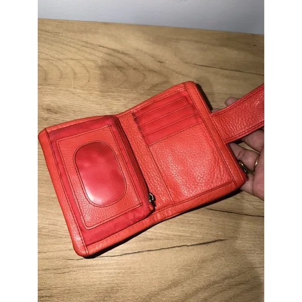 Fossil Red Compact Wallet‎ Pebble Leather Card Case F - Image 4