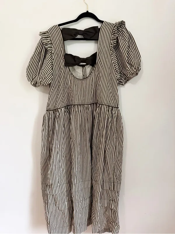 Free People Collier Cord Midi Dress Striped Printed Back Bow Scoop Neck M - Image 2