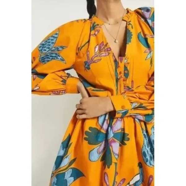 NEW!! Anthropologie LET ME BE Tropical Floral Dress Raglan Long Sleeves Large - Image 5