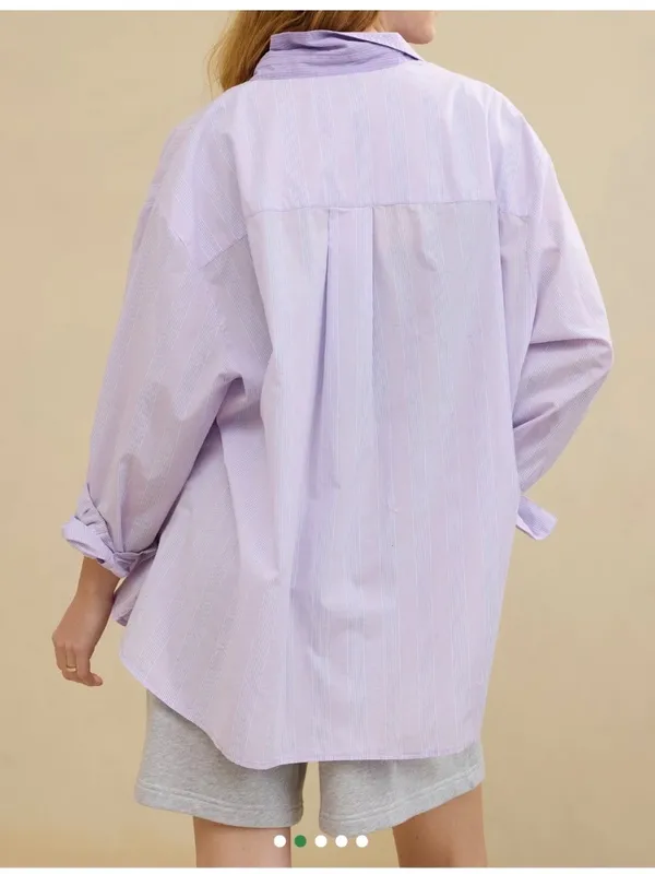Aerie Good Day Button Down Shirt Lavender Striped Oversized Cotton Boyfriend XXL - Image 9