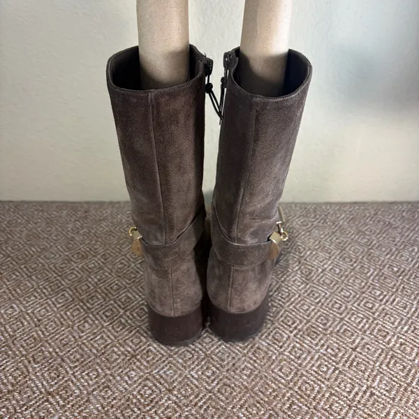 Stuart Weitzman Skipper Slate Gray Suede Mid-Calf Boots Size 6.5M Luxury Casual - Image 4