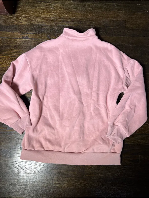 Trendy Queen Pink Quarter-Zip Fleece Mock Neck Sweatshirt Large - Image 4