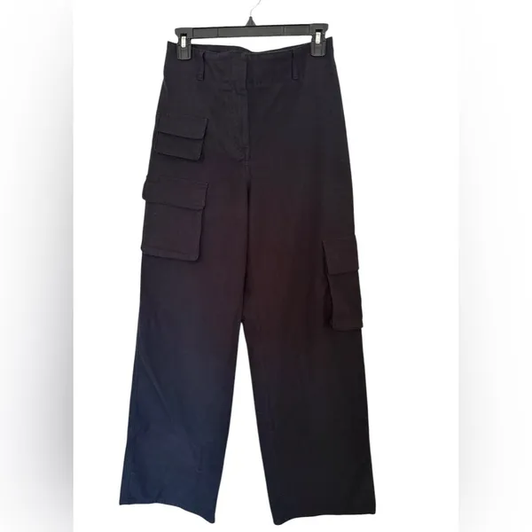 Aritzia Wilfred‎ Free Sz 4 Cargo Pants Women’s Black Noir Wide Leg High Rise - Image 3
