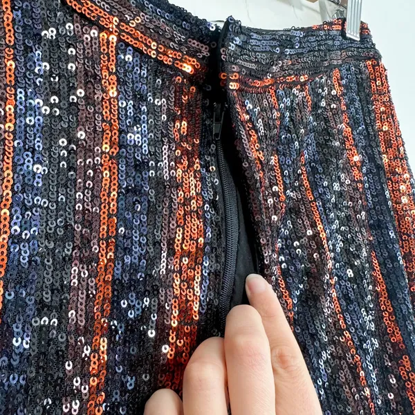 Zara | Sparkle Sequins Flare Wide Leg Pants Striped‎ Black Red - 3440/251/800 - Image 9