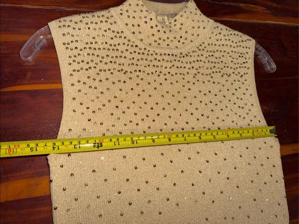 Vintage sparkling sequin Gold Sweater turtleneck sleeveless elegant 90s grandma - Image 4